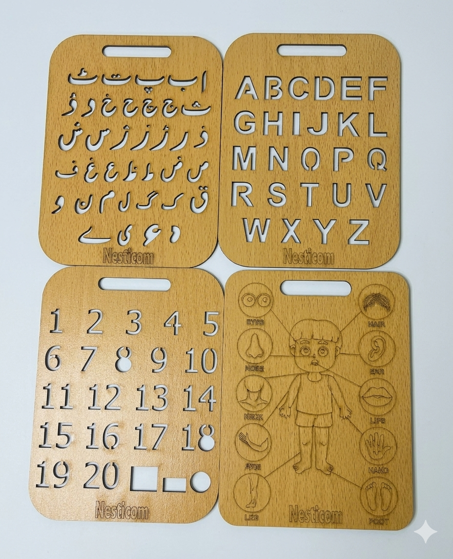 Nesticom 5-in-1 Kids Learning Kit – Premium Wooden Tracing Boards for Toddlers & Preschoolers