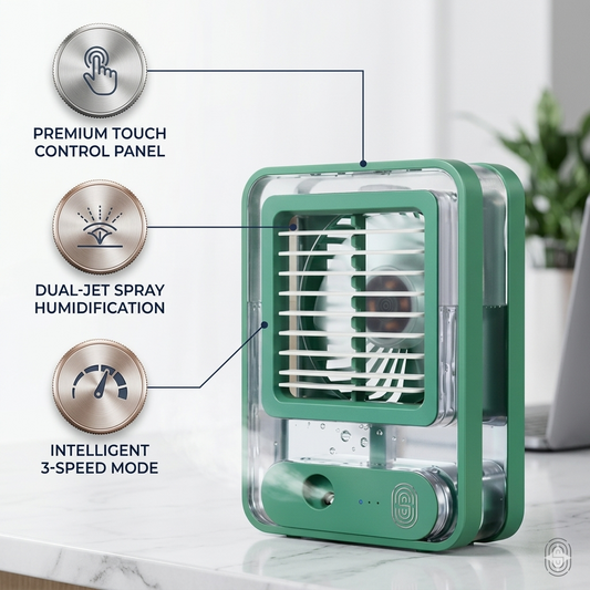 USB Rechargeable Mist Fan – Touch Control Air Cooler & Humidifier
