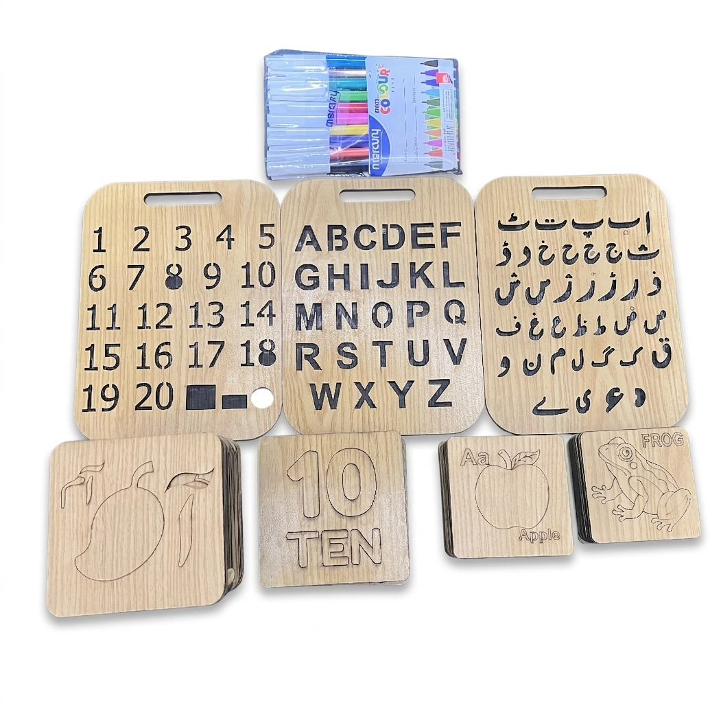 Mega 198+ Piece Montessori Learning Bundle – Urdu, English, Math & Drawing Set with Markers