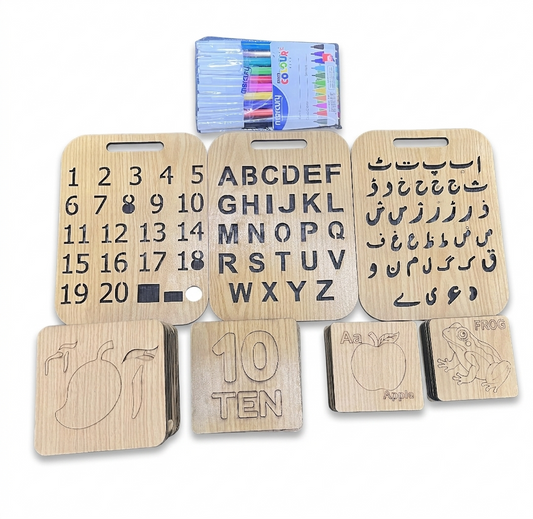 Mega 198+ Piece Montessori Learning Bundle – Urdu, English, Math & Drawing Set with Markers