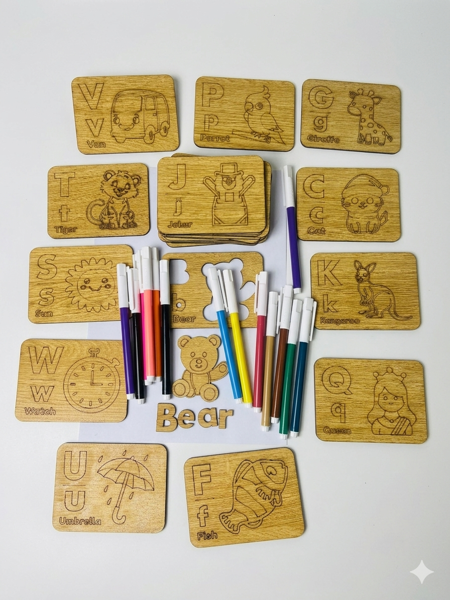 Nesticom 5-in-1 Kids Learning Kit – Premium Wooden Tracing Boards for Toddlers & Preschoolers