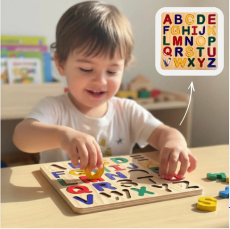 Nesticom Montessori 5-in-1 Wooden Puzzle Board Set | Capital ABC + Small abc + Numbers 0-20 + Shapes + Urdu Alphabets | Educational Learning Toy for Kids | Toddler Activity Board | Best Gift for Children Age 2-8