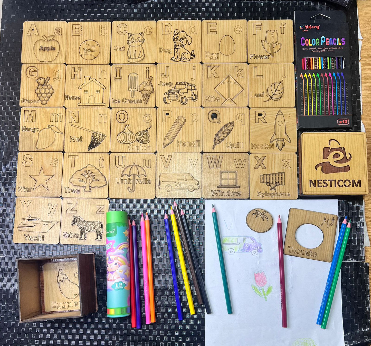 Nesticom A–Z Alphabet Set + FREE Animal Set + Free Color Pencils
