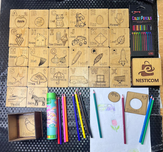 Nesticom A–Z Alphabet Set + FREE Animal Set + Free Color Pencils