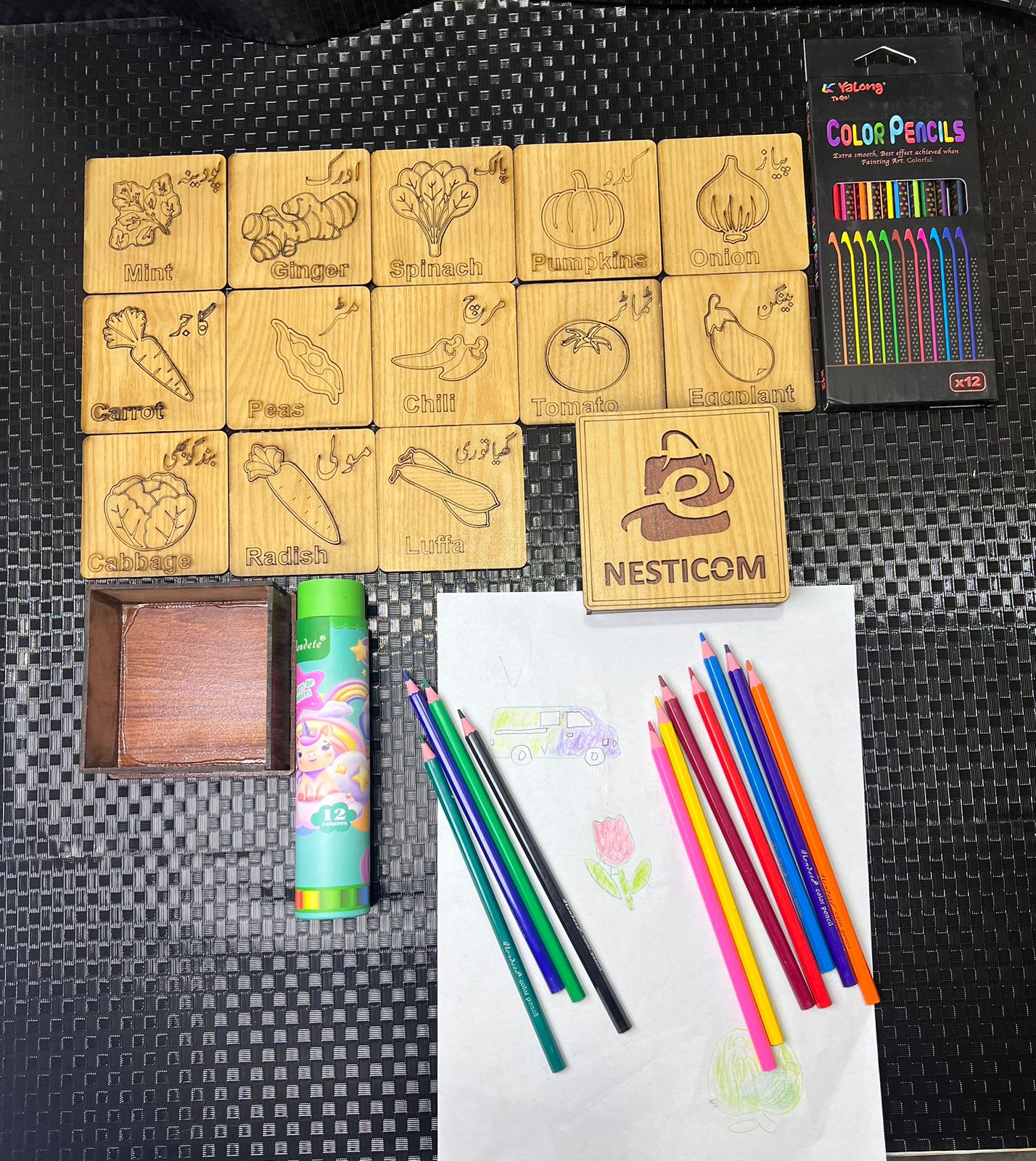 Nesticom 4-in-1 Kids Learning Bundle – Alphabets, Animals, Fruits & Vegetables Puzzle Set