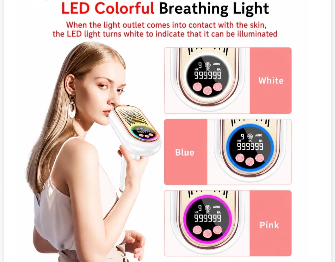 Professional Sapphire Ice Cooling IPL Laser Hair Removal Device | 1,000,000 Flashes | High Energy Painless Permanent Hair Reduction | Skin Sensor | Auto & Manual Mode | Women & Men