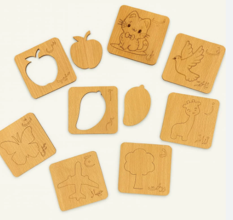 Urdu Alphabets Wooden Stencil & Tracing Kit – 36-Piece Educational Learning Set for Kids